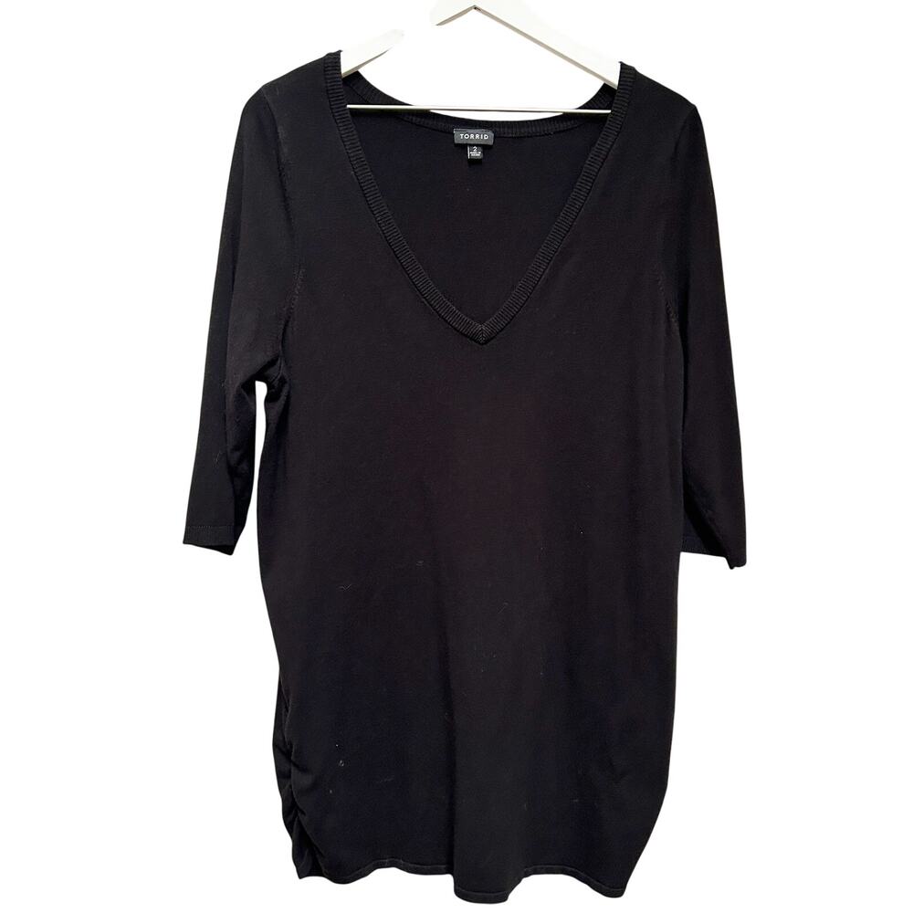 TORRID Black V-Neck Tunic Sweater Top Womens Plus Size 2 (2XL) 3/4 Sleeves